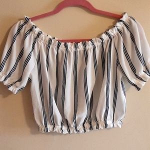 LOVE CULTURE Off Shoulder White Striped Blouse SM